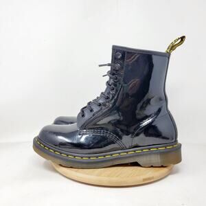 Dr Martens Boots Womens 9 Black Patent Lace Up Chunky Punk Grunge Shoes 11821